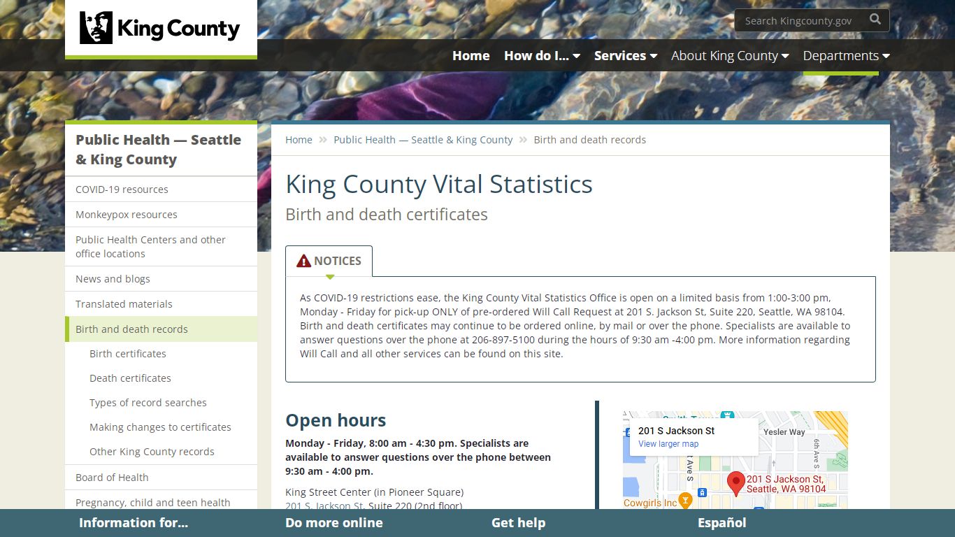 King County Vital Statistics - King County