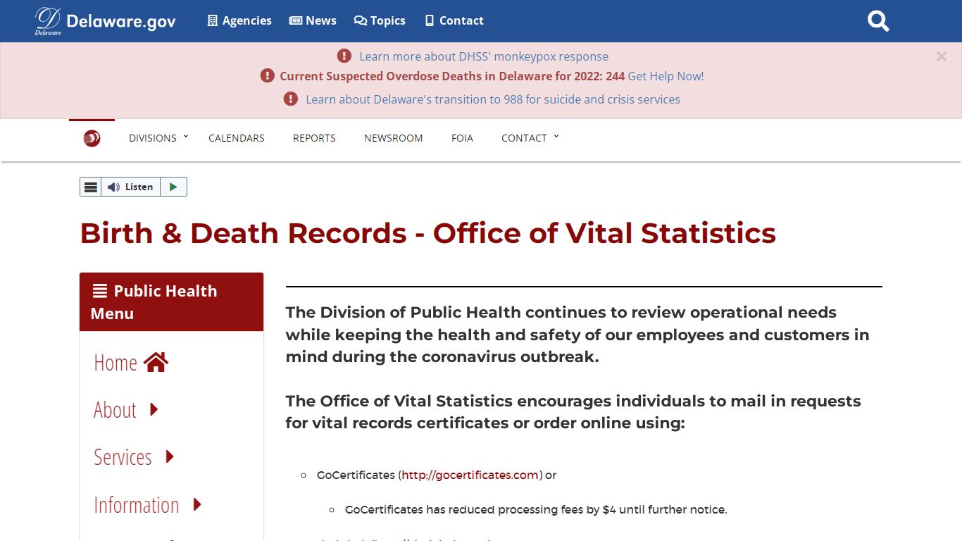 Birth & Death Records - Office of Vital Statistics - Delaware